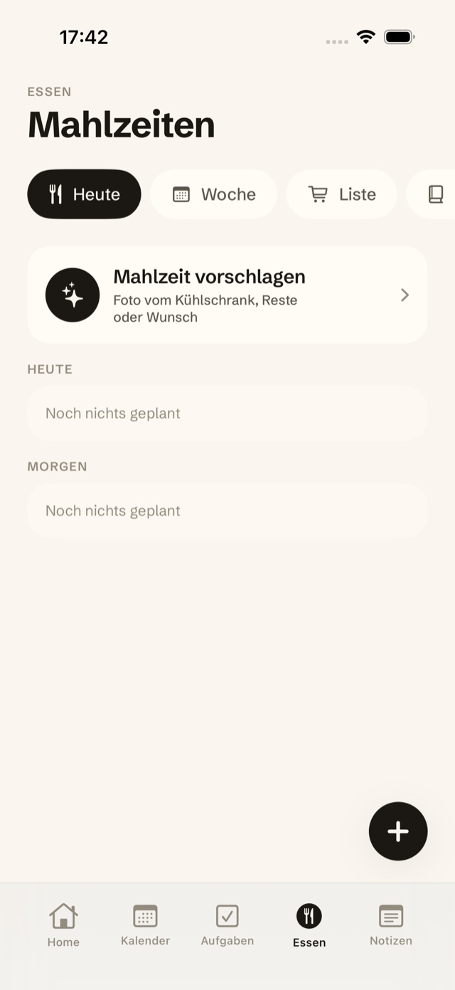 Essen-Tab mit geplanten Mahlzeiten der Woche